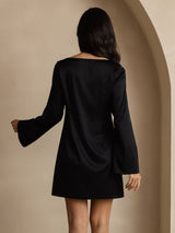 [Sort] SilkSilky-DK Long Sleeve Boat Neck Kjole 002