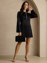 [Sort] SilkSilky-DK Long Sleeve Boat Neck Kjole 007