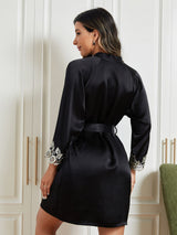 [Sort] SilkSilky-DK 3/4 Sleeve Dame Morgenkåbe 002