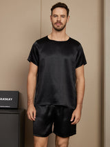 [Sort] SilkSilky-DK Short Sleeve Round Neck Pyjamas til Mænd 001