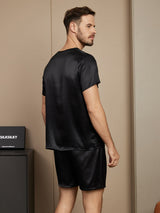 [Sort] SilkSilky-DK Short Sleeve Round Neck Pyjamas til Mænd 002