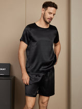 [Sort] SilkSilky-DK Short Sleeve Round Neck Pyjamas til Mænd 003