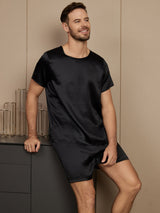 [Sort] SilkSilky-DK Short Sleeve Round Neck Pyjamas til Mænd 004