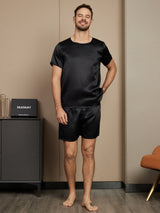 [Sort] SilkSilky-DK Short Sleeve Round Neck Pyjamas til Mænd 005