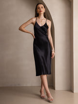[Sort] SilkSilky-DK Sleeveless V Neck Kjole 001