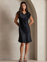 [Sort] SilkSilky-DK Cap Sleeve V Neck Kjole 001