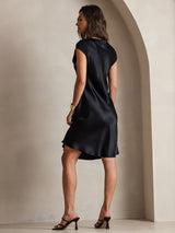 [Sort] SilkSilky-DK Cap Sleeve V Neck Kjole 002