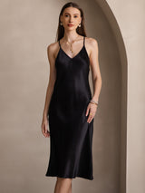 [Sort] SilkSilky-DK Sleeveless V Neck Kjole 003