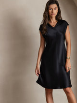 [Sort] SilkSilky-DK Cap Sleeve V Neck Kjole 003