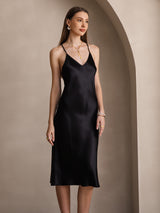 [Sort] SilkSilky-DK Sleeveless V Neck Kjole 004