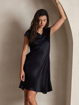 [Sort] SilkSilky-DK Cap Sleeve V Neck Kjole 004