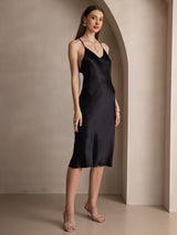 [Sort] SilkSilky-DK Sleeveless V Neck Kjole 005