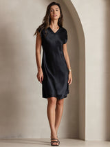 [Sort] SilkSilky-DK Cap Sleeve V Neck Kjole 005