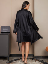 [Sort] SilkSilky-DK 3/4 Sleeve V Neck Dame Pyjamas 002