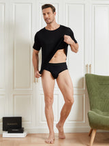 [Sort] SilkSilky-DK Kort ærme Tight Crew Neck Herre T-shirt 006