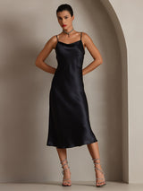 [Sort] SilkSilky-DK Sleeveless Cowl Neck Kjole 001