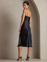 [Sort] SilkSilky-DK Sleeveless Cowl Neck Kjole 002