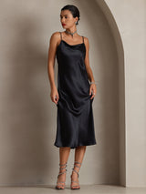 [Sort] SilkSilky-DK Sleeveless Cowl Neck Kjole 003