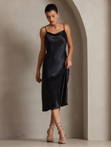 [Sort] SilkSilky-DK Sleeveless Cowl Neck Kjole 004