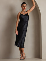 [Sort] SilkSilky-DK Sleeveless Cowl Neck Kjole 005