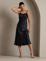 [Sort] SilkSilky-DK Sleeveless Cowl Neck Kjole 006