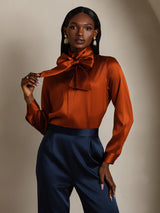 [Karamel] SilkSilky-DK Long Sleeve High Neck Bluse 001