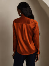 [Karamel] SilkSilky-DK Long Sleeve High Neck Bluse 002