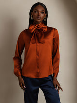 [Karamel] SilkSilky-DK Long Sleeve High Neck Bluse 003