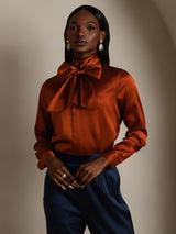 [Karamel] SilkSilky-DK Long Sleeve High Neck Bluse 004