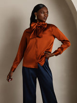 [Karamel] SilkSilky-DK Long Sleeve High Neck Bluse 005