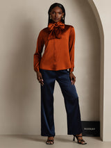 [Karamel] SilkSilky-DK Long Sleeve High Neck Bluse 007