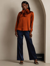[Karamel] SilkSilky-DK Long Sleeve High Neck Bluse 008