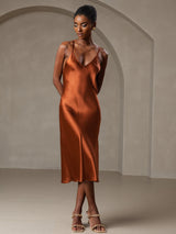 [Karamel] SilkSilky-DK Sleeveless V Neck Kjole 001