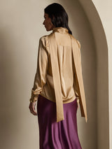[Champagne] SilkSilky-DK Long Sleeve High Neck Bluse 002