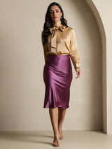 [Champagne] SilkSilky-DK Long Sleeve High Neck Bluse 006