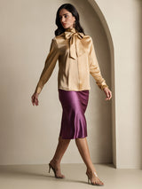[Champagne] SilkSilky-DK Long Sleeve High Neck Bluse 009