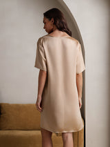 [Champagne] SilkSilky-DK Half Sleeve V Neck Natkjole 002