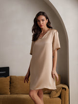 [Champagne] SilkSilky-DK Half Sleeve V Neck Natkjole 005