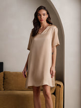 [Champagne] SilkSilky-DK Half Sleeve V Neck Natkjole 006