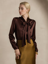 [Kaffe] SilkSilky-DK 19Momme Langærmet Bindekrage Bluse 001