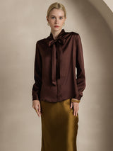 [Kaffe] SilkSilky-DK 19Momme Langærmet Bindekrage Bluse 004