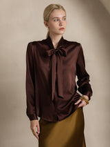 [Kaffe] SilkSilky-DK 19Momme Langærmet Bindekrage Bluse 005