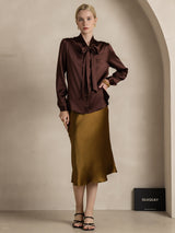 [Kaffe] SilkSilky-DK 19Momme Langærmet Bindekrage Bluse 006