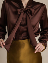 [Kaffe] SilkSilky-DK 19Momme Langærmet Bindekrage Bluse 008
