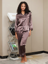 [Kaffe] SilkSilky-DK Langærmet Notchkrage Dame Pyjamas 003