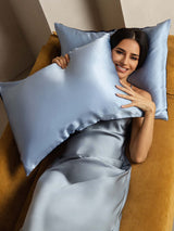 [Mørkeblå+Lyseblå] SilkSilky-DK 19Momme Pure Silk Pillowcase 004