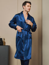 [Mørkeblå] SilkSilky-DK 19Momme Mens Robe 001