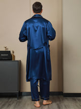 [Mørkeblå] SilkSilky-DK 19Momme Mens Robe 002