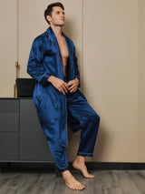 [Mørkeblå] SilkSilky-DK 19Momme Mens Robe 003