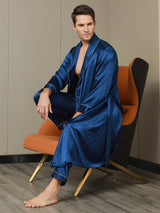 [Mørkeblå] SilkSilky-DK 19Momme Mens Robe 004